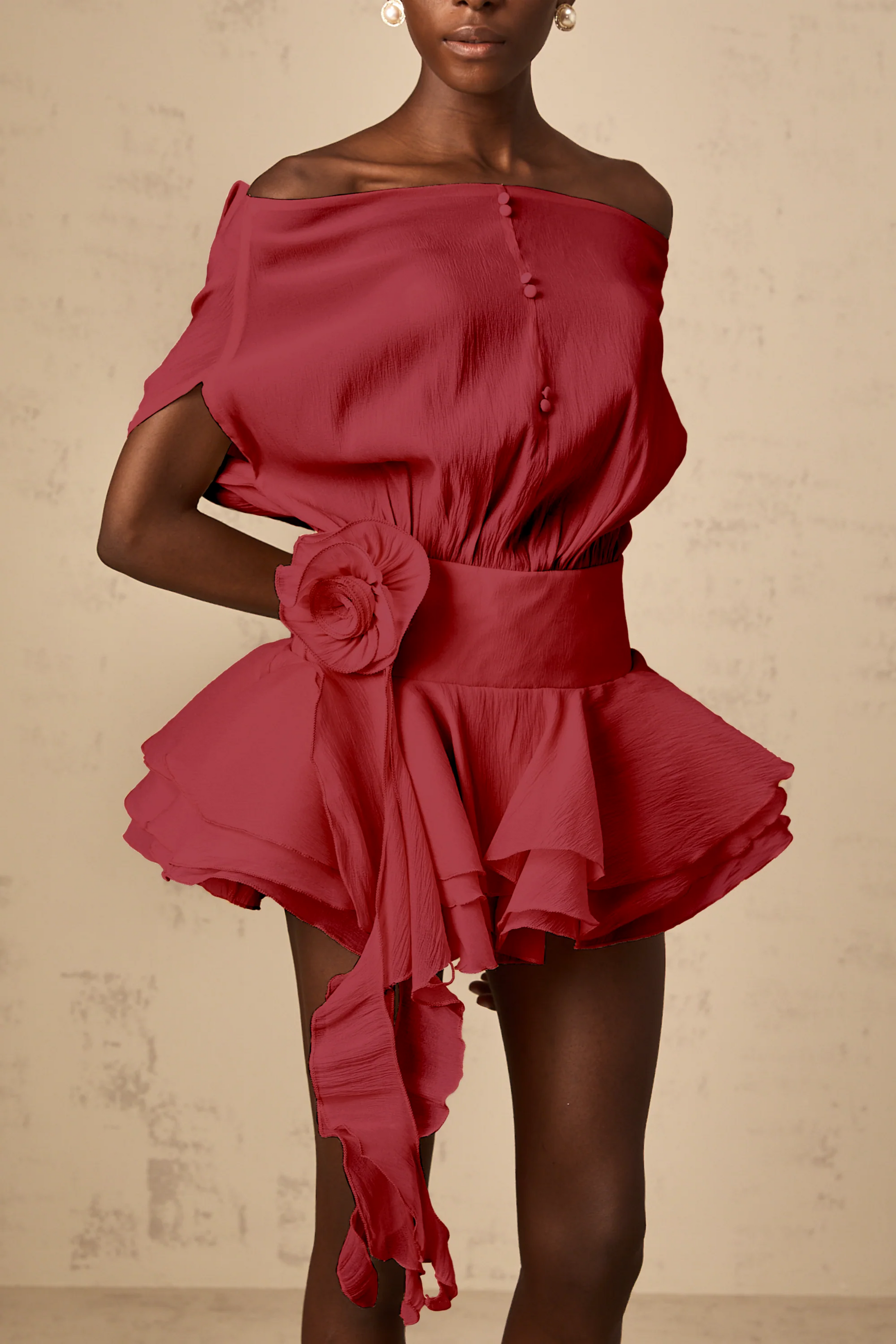 Floral Appliqué Mini Dress