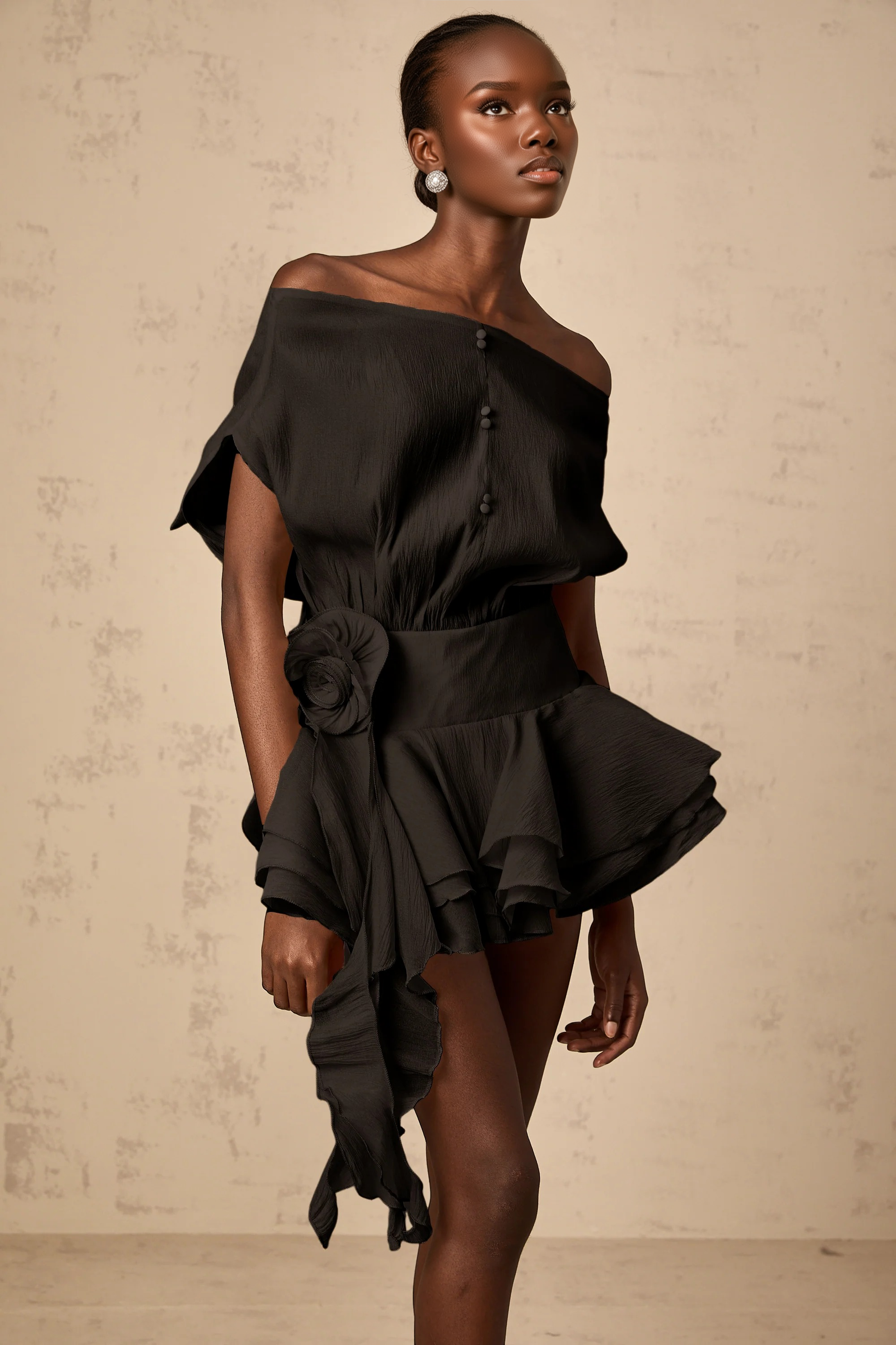 Floral Appliqué Mini Dress