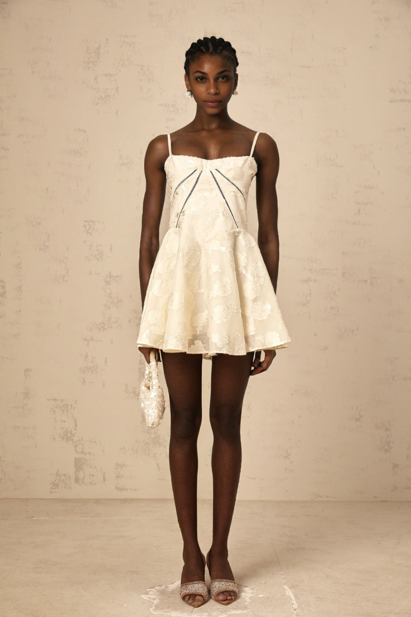 CHICSHEI white floral-jacquard mini dress