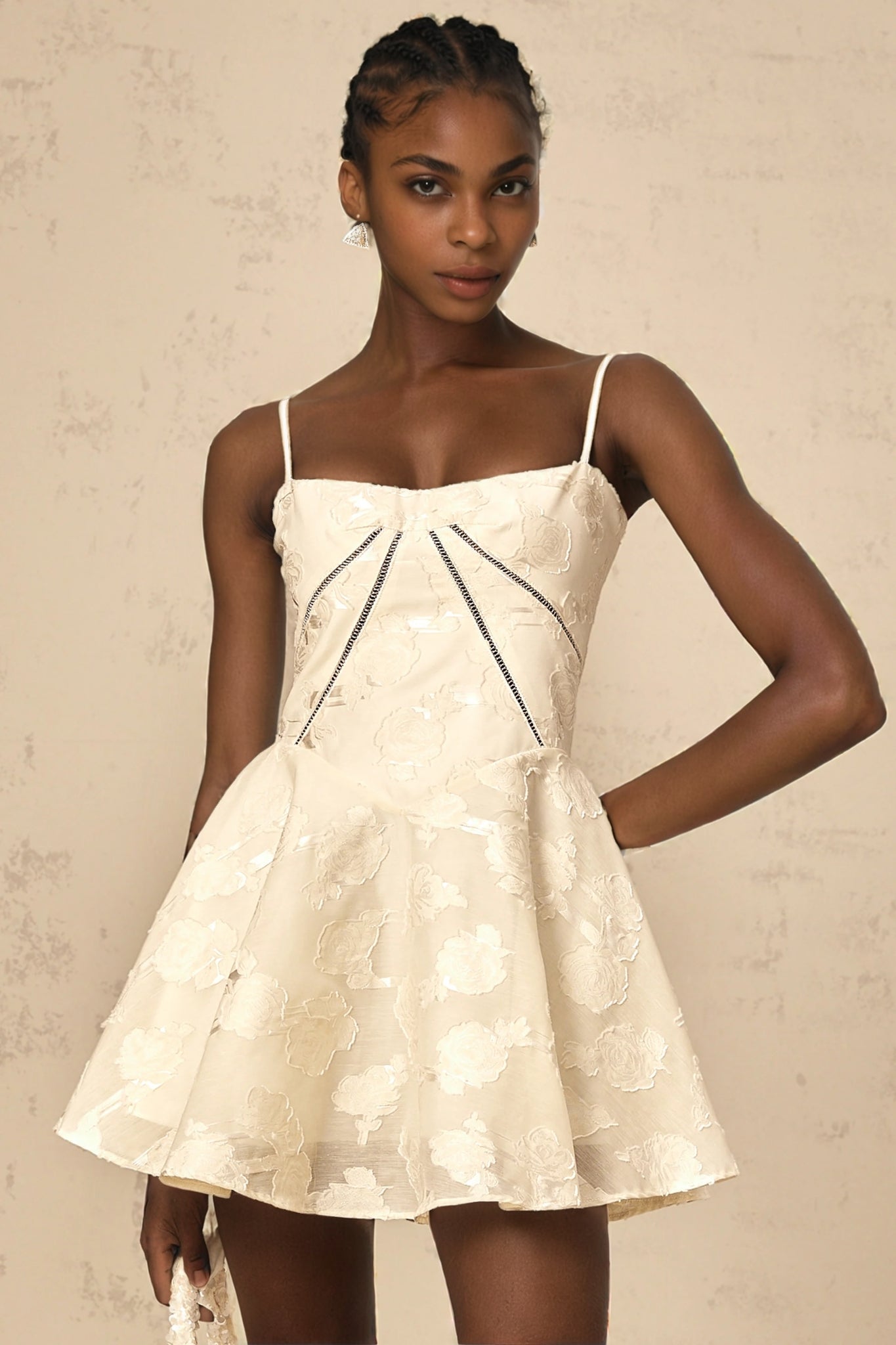 CHICSHEI white floral-jacquard mini dress