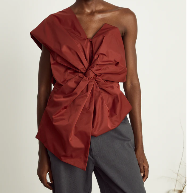 Hermine red bow-detail asymmetrical top