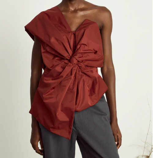 Hermine red bow-detail asymmetrical top