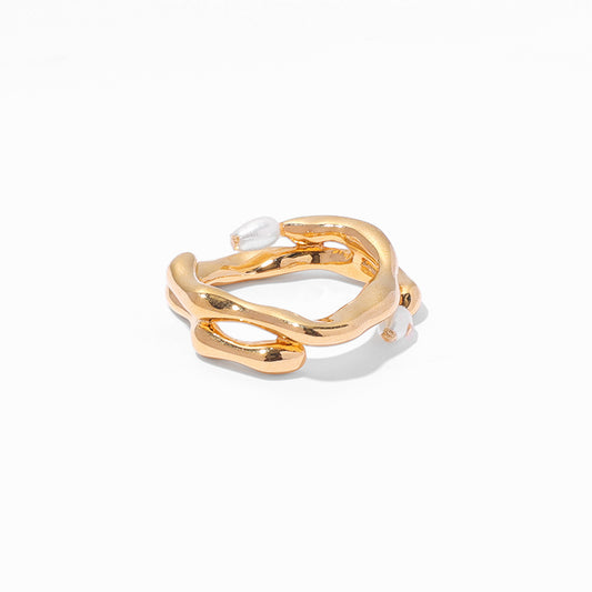 Elegant Pearl Open Ring | 18K Gold Plated Brass