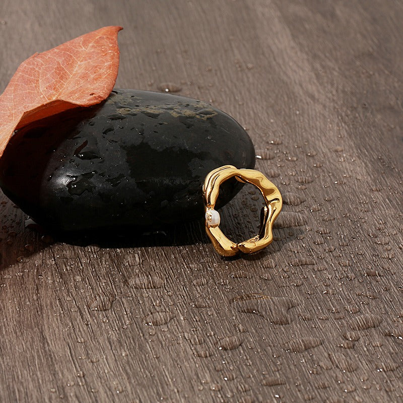 Elegant Pearl Open Ring | 18K Gold Plated Brass