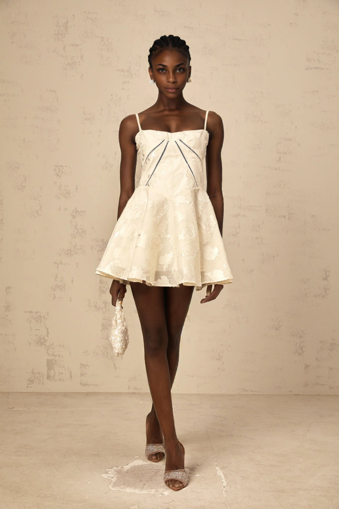 CHICSHEI white floral-jacquard mini dress