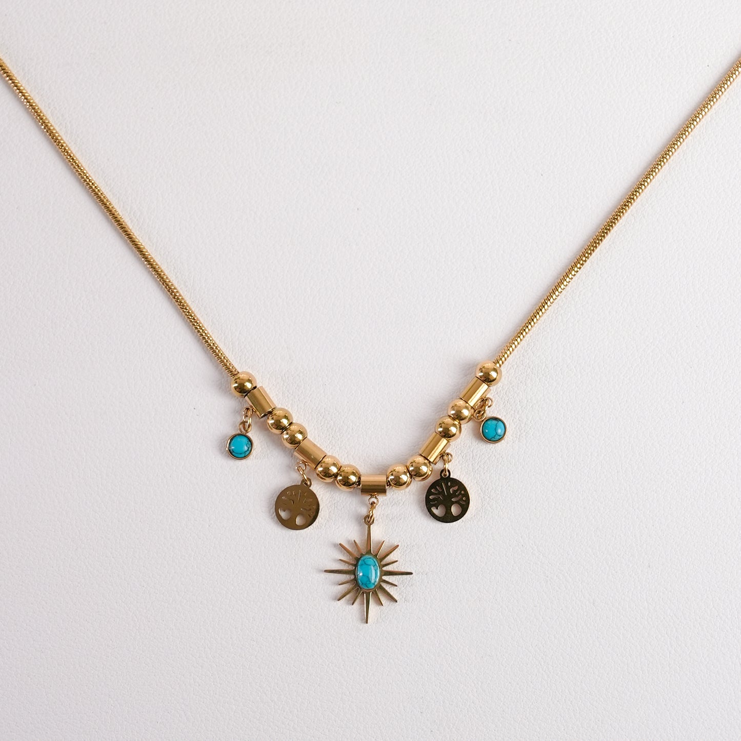 VINTAGE TURQUOISE PENDANT BLUE SUN SINGLE NECKLACE