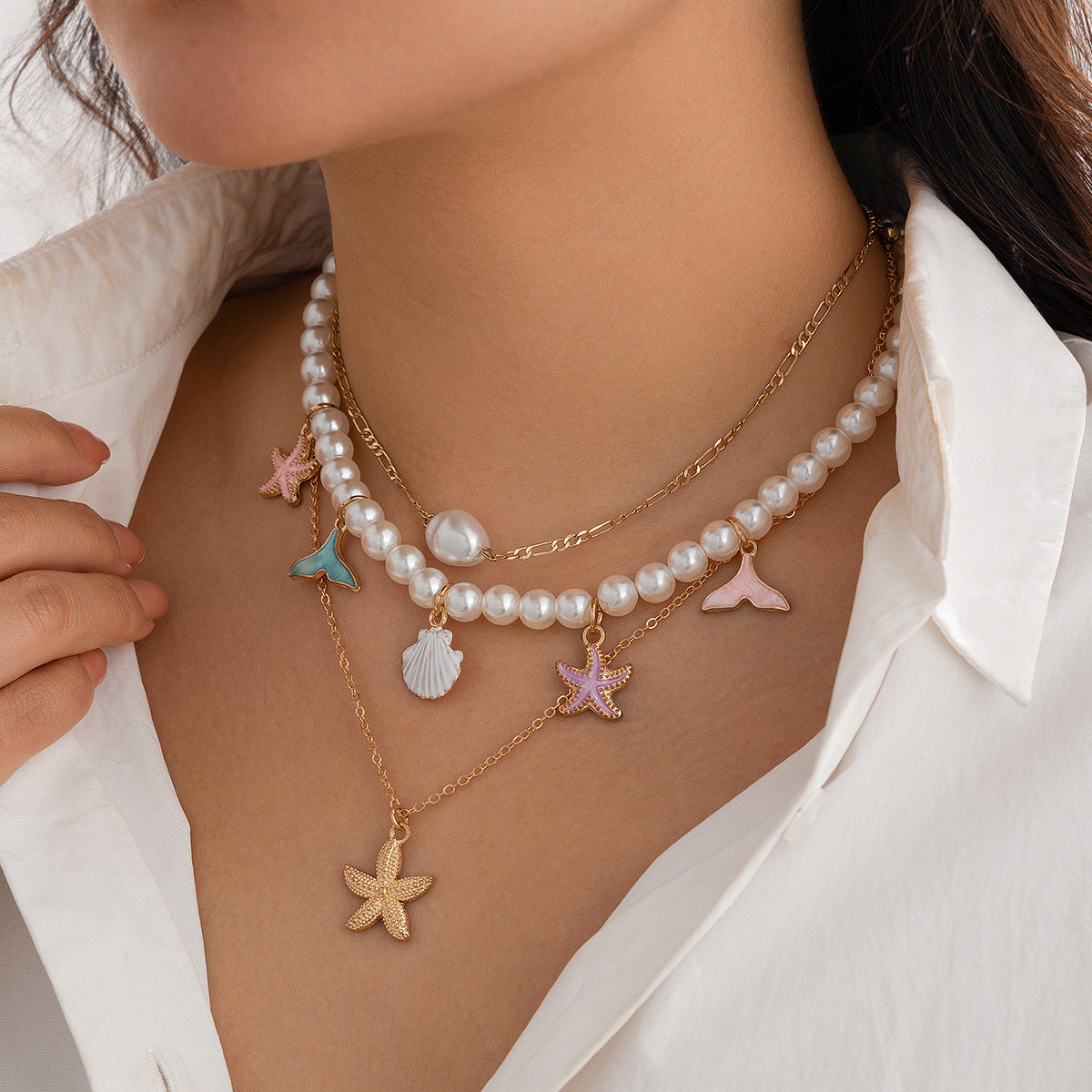 PEARL NECKLACE STARFISH SHELL